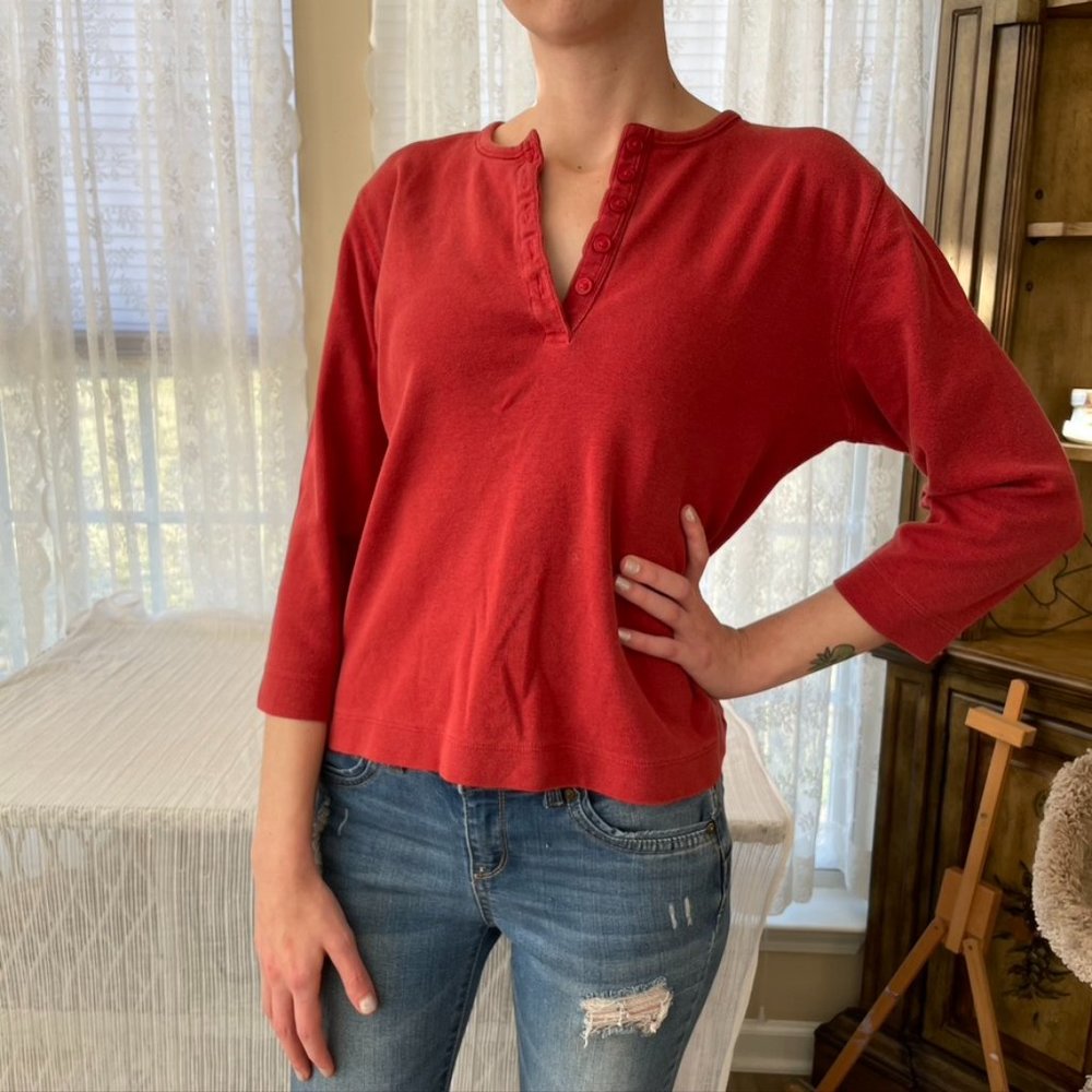 Pendleton Juniors Henley Top Red/Rust Sz L Cotton